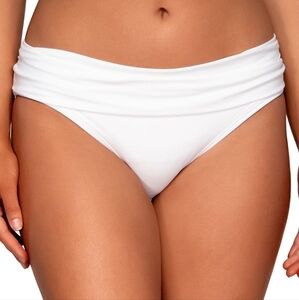 Sunsets Unforgettable Mid-Rise Hipster Bikini Swim Bottom White Lilly Sz 14 NWOT